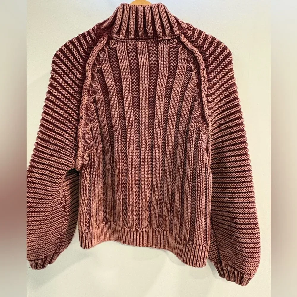 Free People Chunky Cable Turtleneck Sweater in Dusty Rose